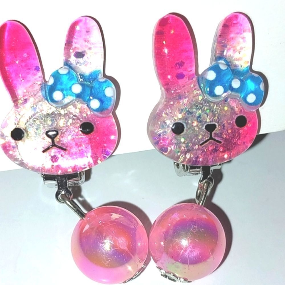 Pink Bunny Beautiful fashion clip-on kids earrings